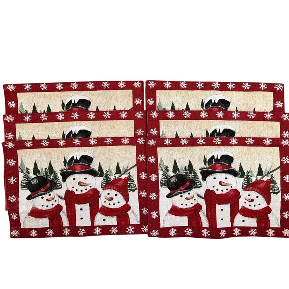 St. Nicholas Square Other - St. Nicholas Square Snowman Tapestry Placemats Set of 6 Christmas Holiday Xmas